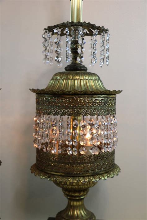 Vintage Table Lamp With Hanging Crystals 